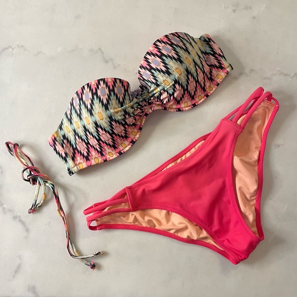 Victoria’s Secret Strapless Chevron and Coral Bikini